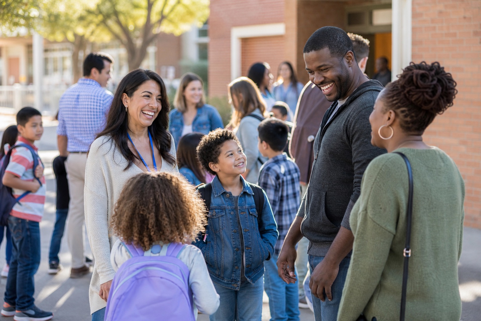 Carroll families and staff gathering outside school